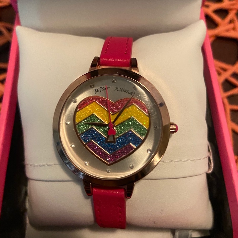 Colorful pink Betsy Johnson watch